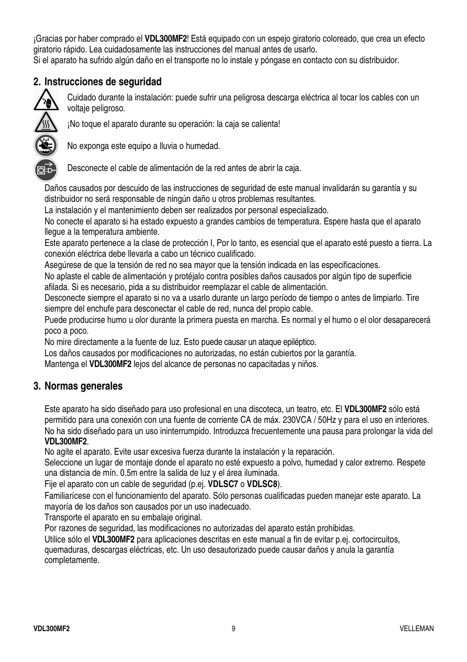 Velleman VDL300MF2 User Manual | Page 9 / 15
