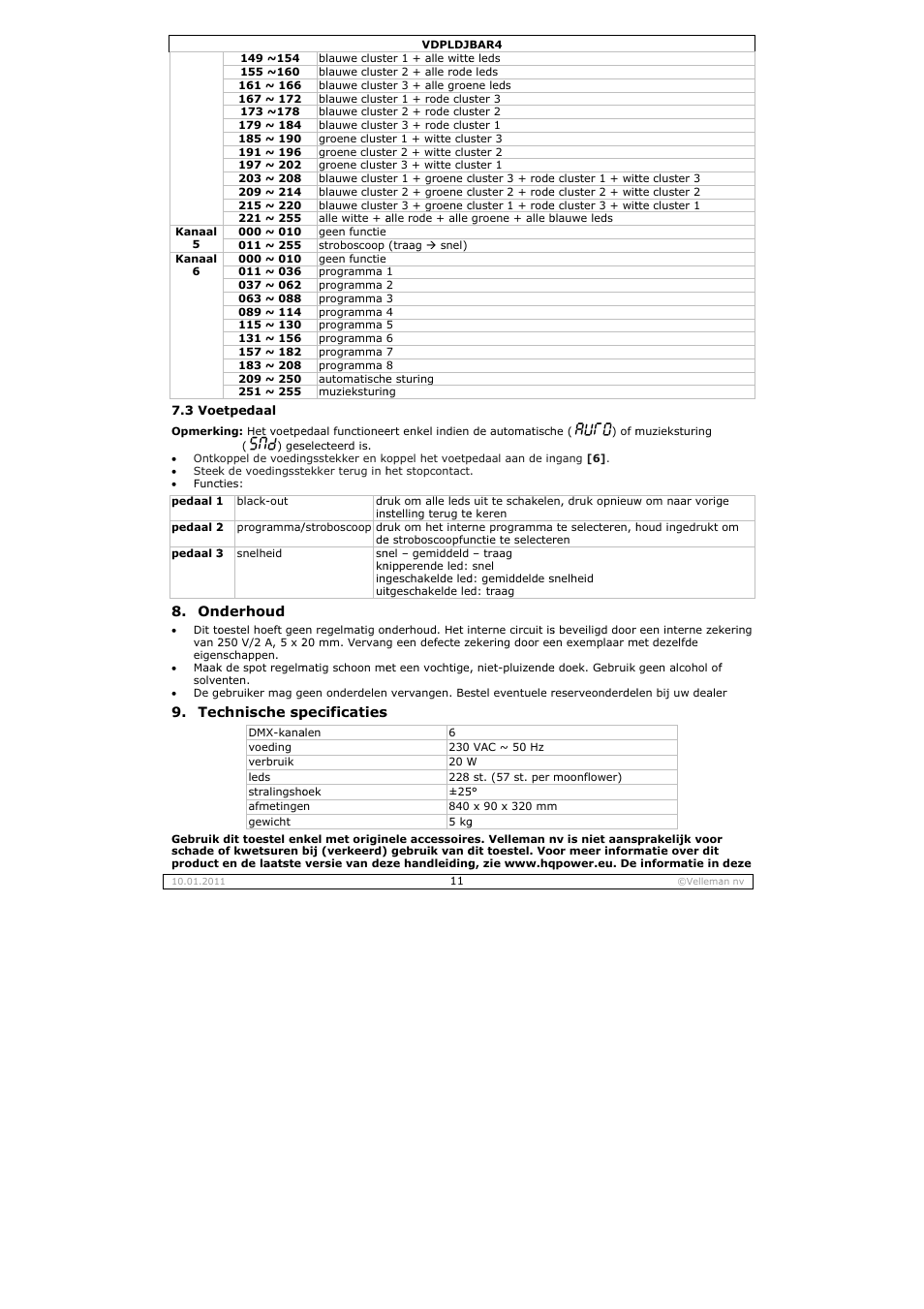 Velleman VDPLDJBAR4 User Manual | Page 11 / 27