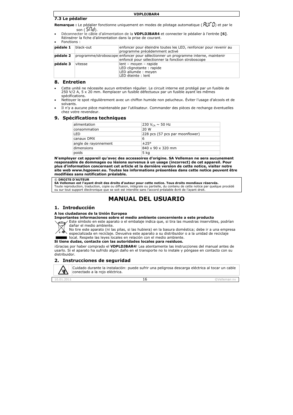 Nual del, L usuar | Velleman VDPLDJBAR4 User Manual | Page 16 / 27