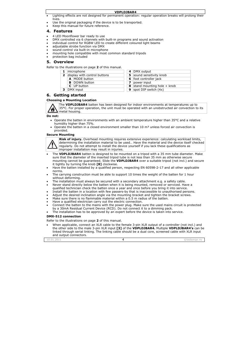 Velleman VDPLDJBAR4 User Manual | Page 4 / 27