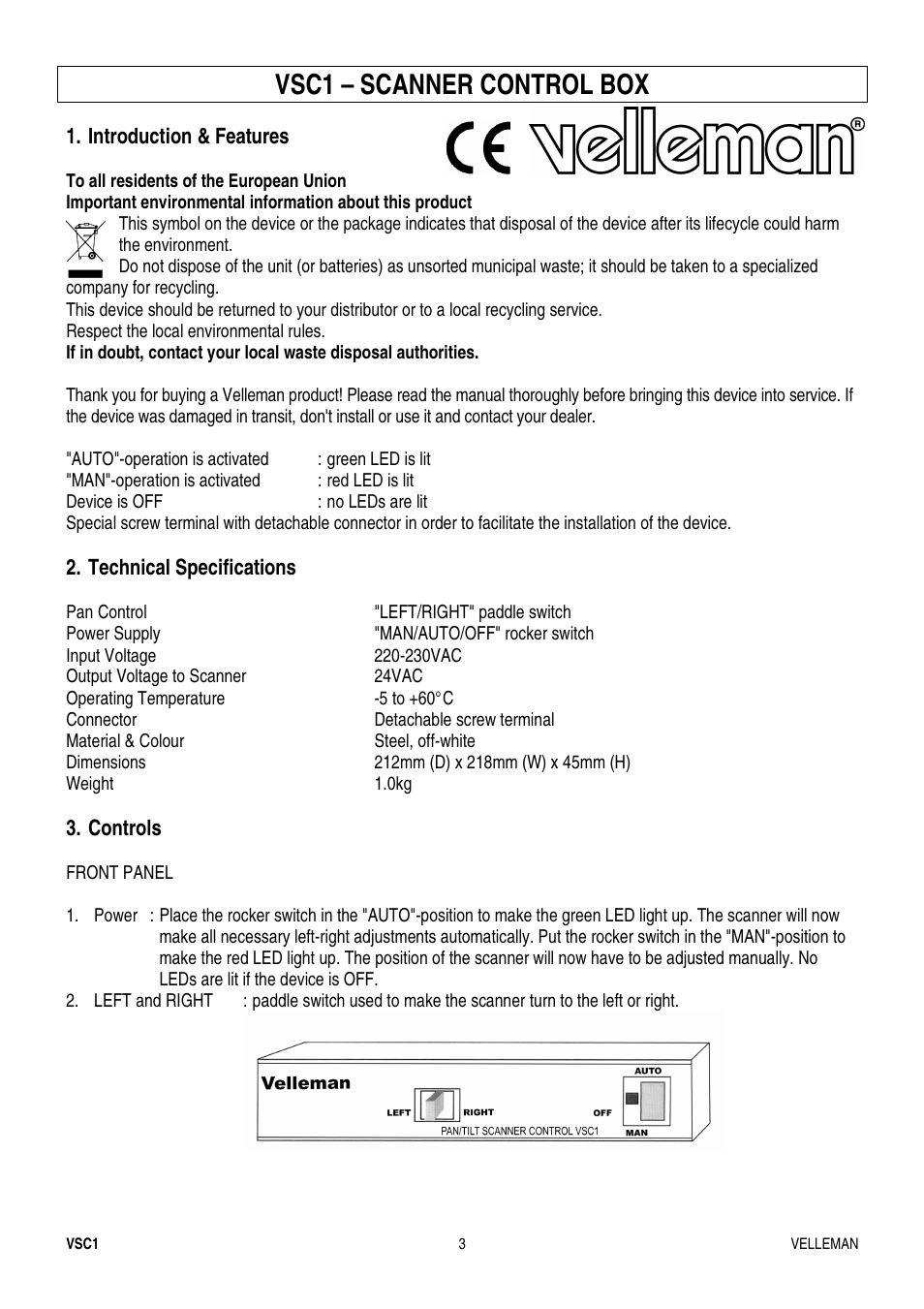 Vsc1 – scanner control box | Velleman VSC1 User Manual | Page 3 / 8