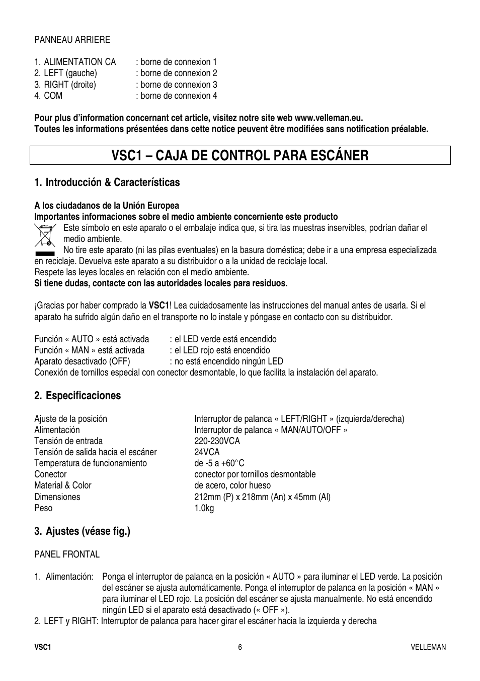 Vsc1 – caja de control para escáner | Velleman VSC1 User Manual | Page 6 / 8
