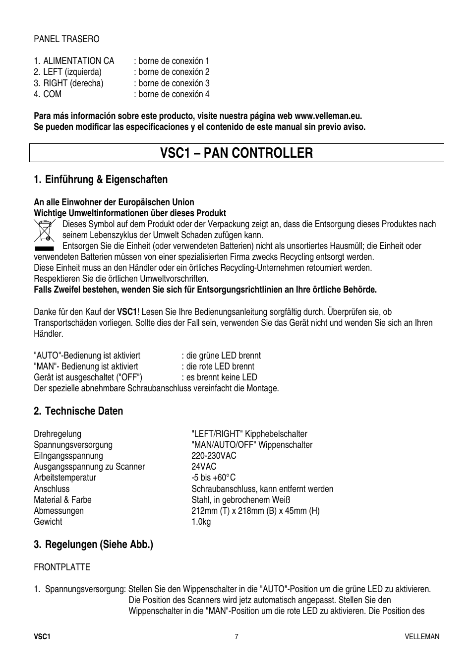 Vsc1 – pan controller | Velleman VSC1 User Manual | Page 7 / 8