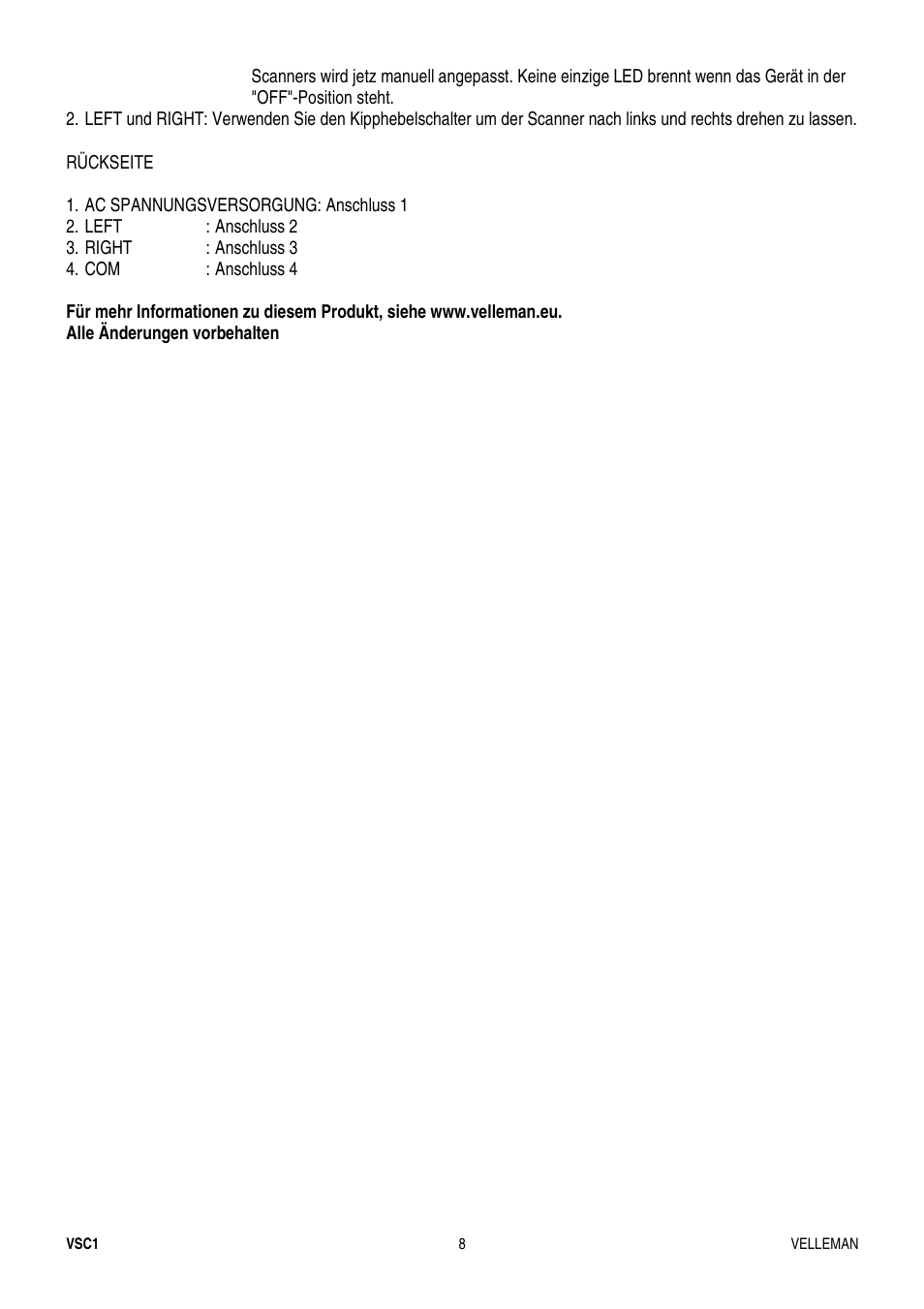 Velleman VSC1 User Manual | Page 8 / 8