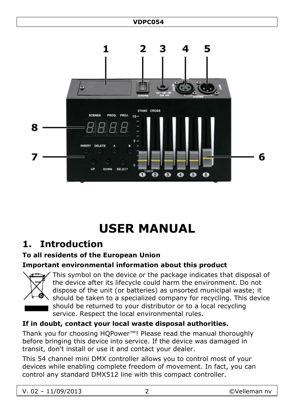 User manual, Introduction | Velleman VDPC054 User Manual | Page 2 / 58