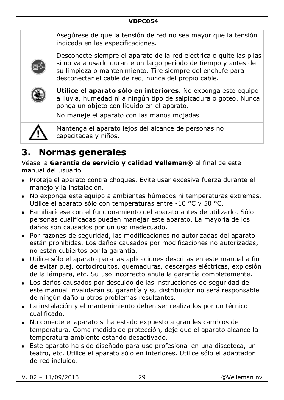 Normas generales | Velleman VDPC054 User Manual | Page 29 / 58