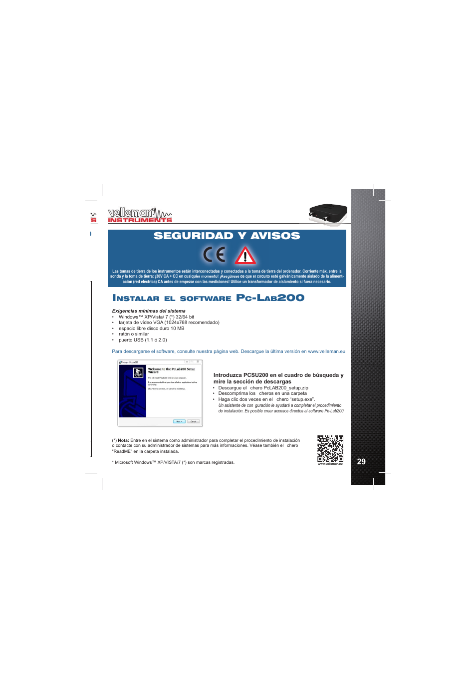 0seguridad y avisos | Velleman PCSU200 User Manual | Page 29 / 36