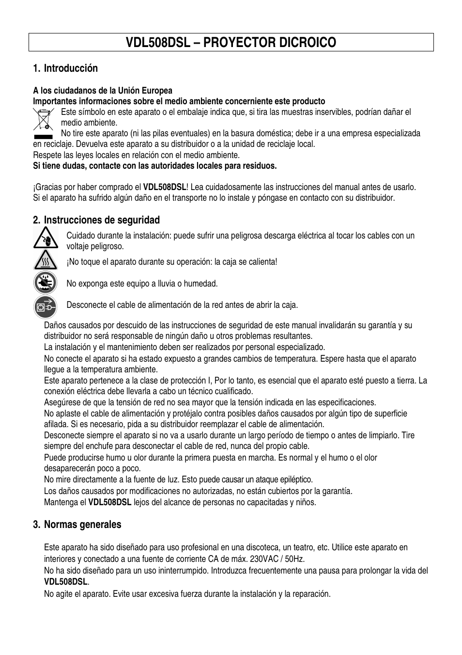 Vdl508dsl – proyector dicroico | Velleman VDL508DSL User Manual | Page 9 / 14