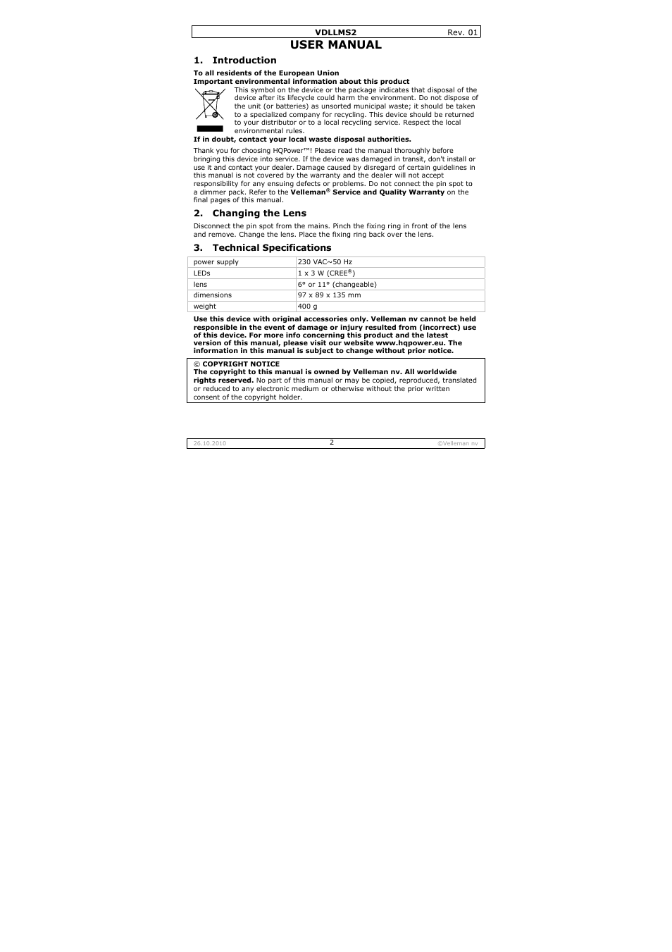 User man, Nual | Velleman VDLLMS2 User Manual | Page 2 / 10