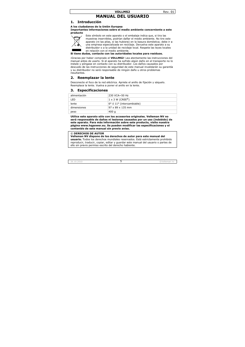 Nual del, Usuario | Velleman VDLLMS2 User Manual | Page 5 / 10