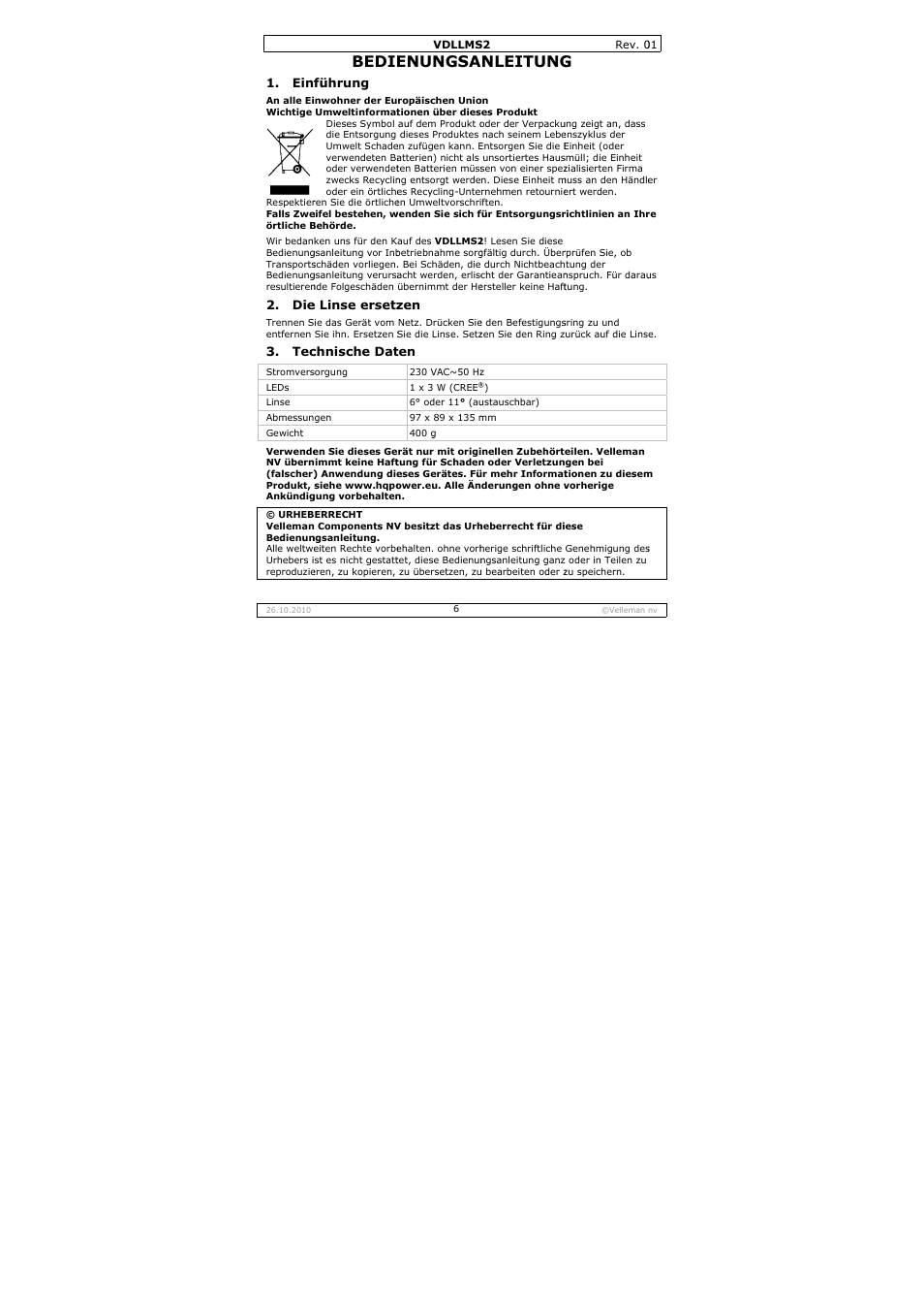 Bedie, Enungsa, Nleitung | Velleman VDLLMS2 User Manual | Page 6 / 10