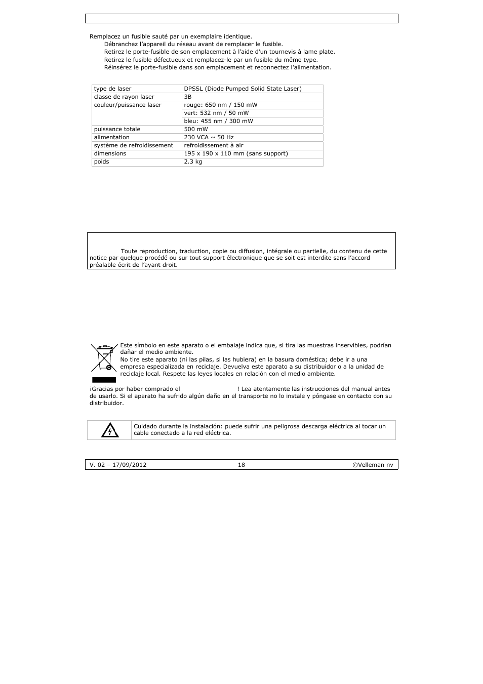 Manual del usuario, Nual del, L usuar | Velleman VDP5001RGBLD5 User Manual | Page 18 / 30