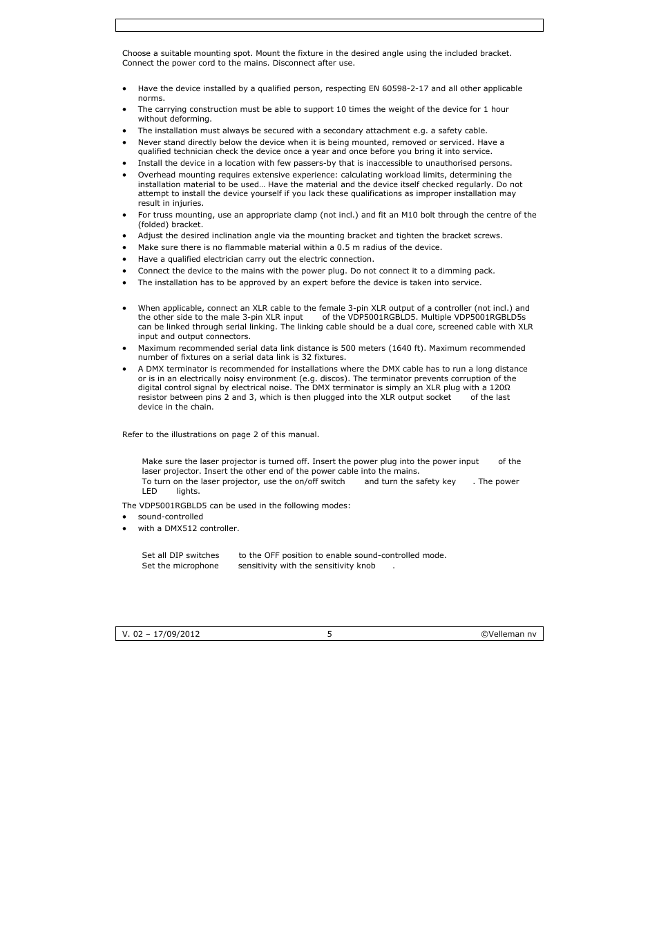 Velleman VDP5001RGBLD5 User Manual | Page 5 / 30