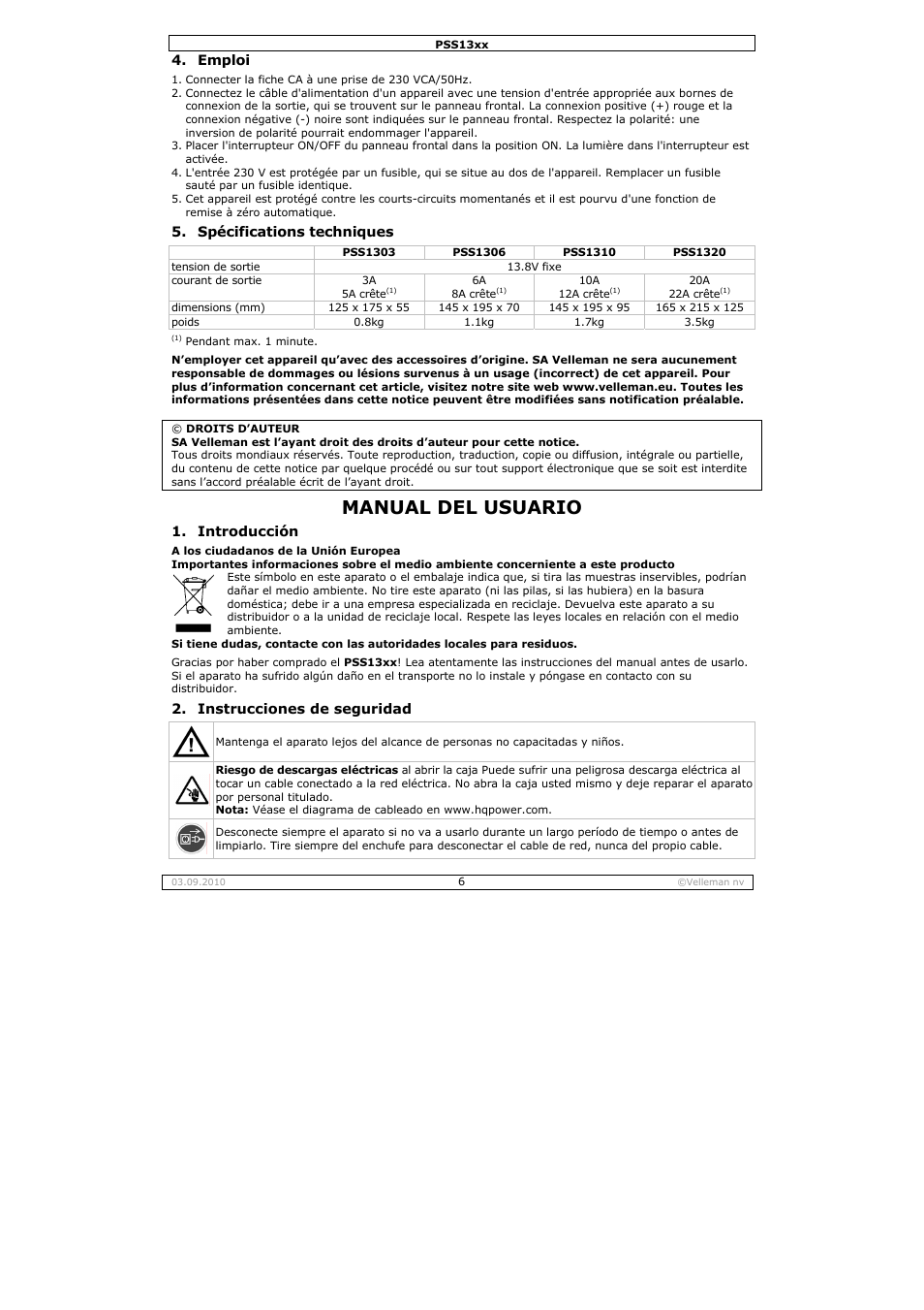 Manual del usuario | Velleman PSS1320 User Manual | Page 6 / 11