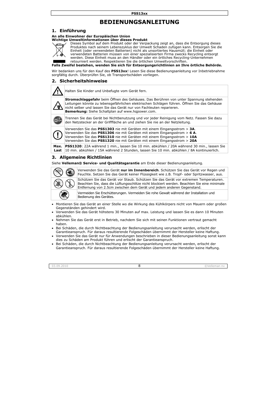 Bedienungsanleitung | Velleman PSS1320 User Manual | Page 8 / 11
