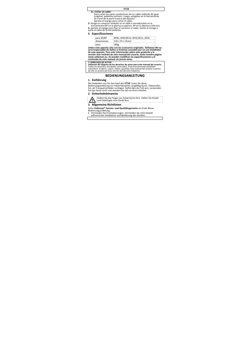 Bedienungsanleitung, Bedienungs, Sanleitung | Velleman VT18 User Manual | Page 11 / 17