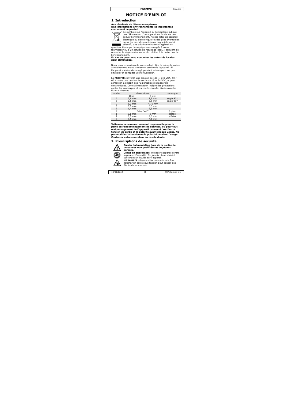Otice d’emp, Ploi | Velleman PSSMV8 User Manual | Page 8 / 20