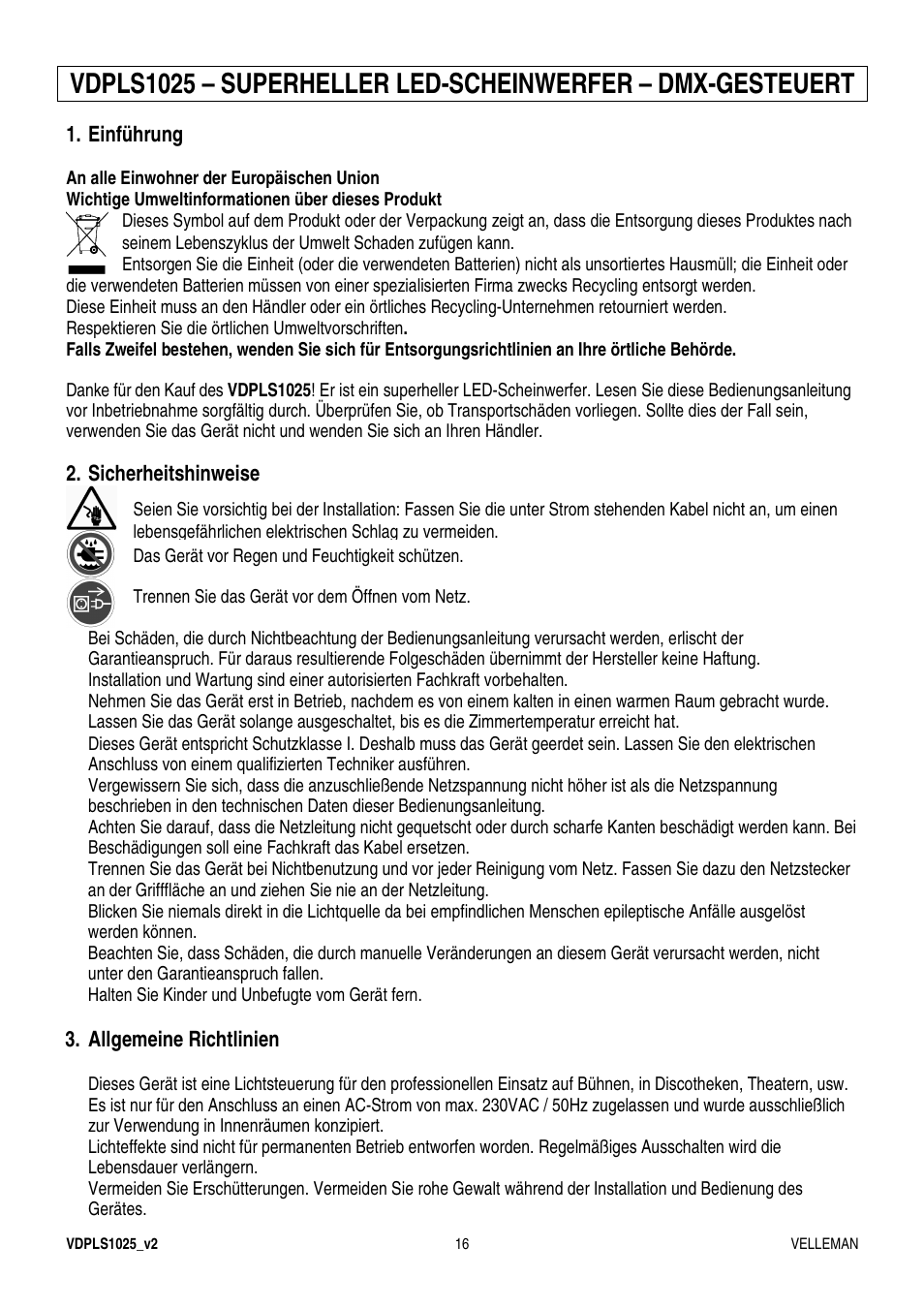 Velleman VDPLS1025 User Manual | Page 16 / 19