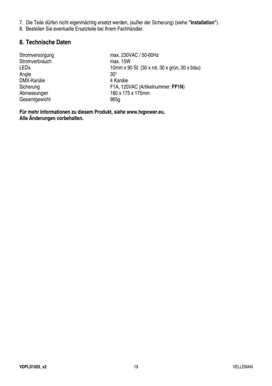 Velleman VDPLS1025 User Manual | Page 19 / 19