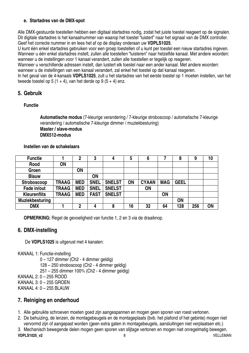 Velleman VDPLS1025 User Manual | Page 8 / 19