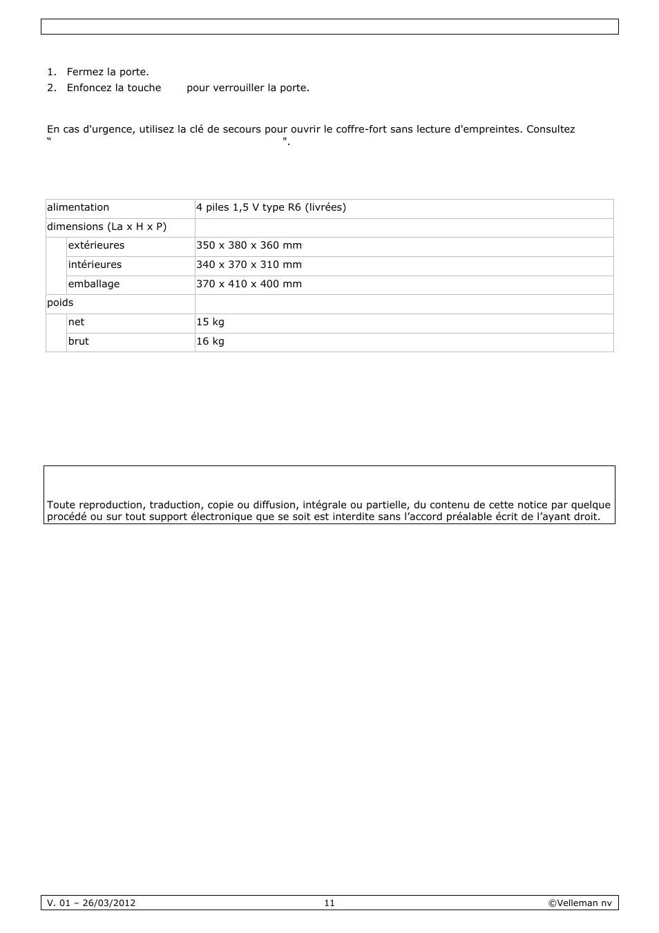 Spécifications techniques | Velleman SSE038F2 User Manual | Page 11 / 22