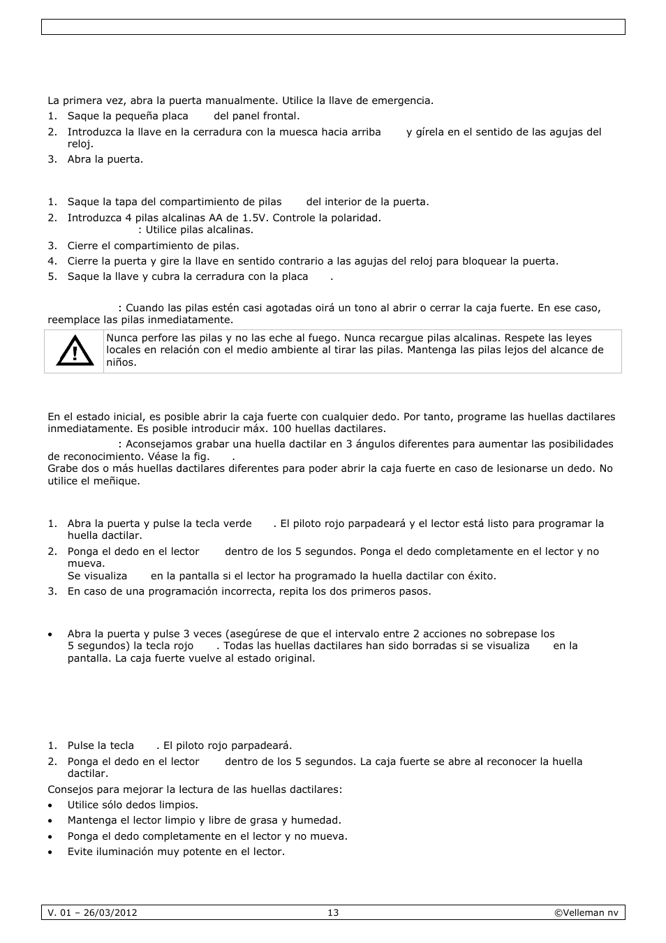 Prepara, Program, Ar la caja | Mar y bo, A fuerte, Orrar hue, Ellas dac, Ctilares | Velleman SSE038F2 User Manual | Page 13 / 22