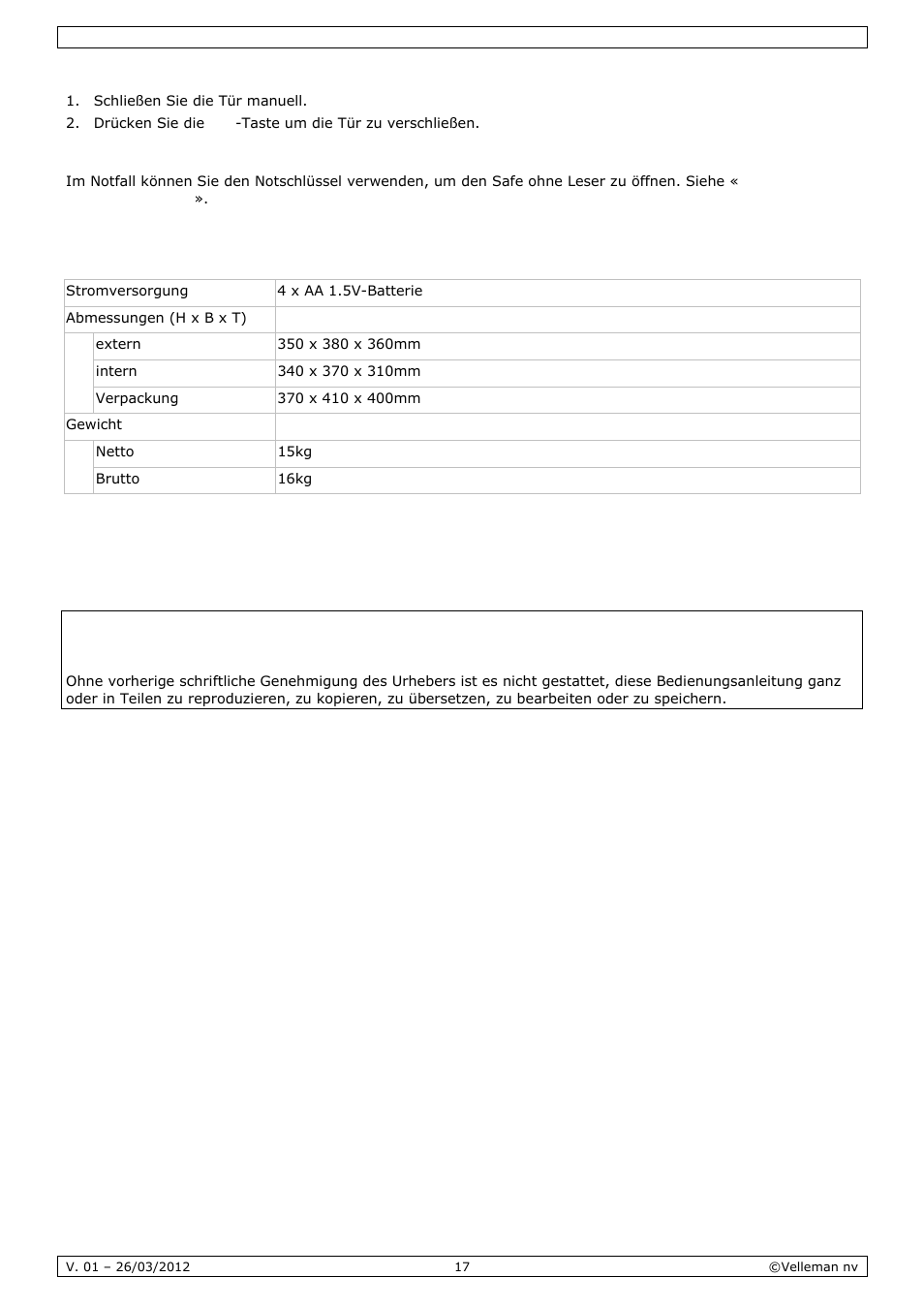 Technische daten | Velleman SSE038F2 User Manual | Page 17 / 22