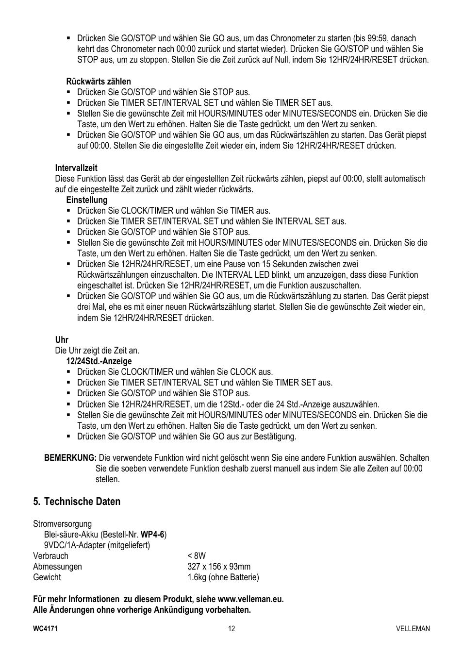 Velleman WC4171 User Manual | Page 12 / 16