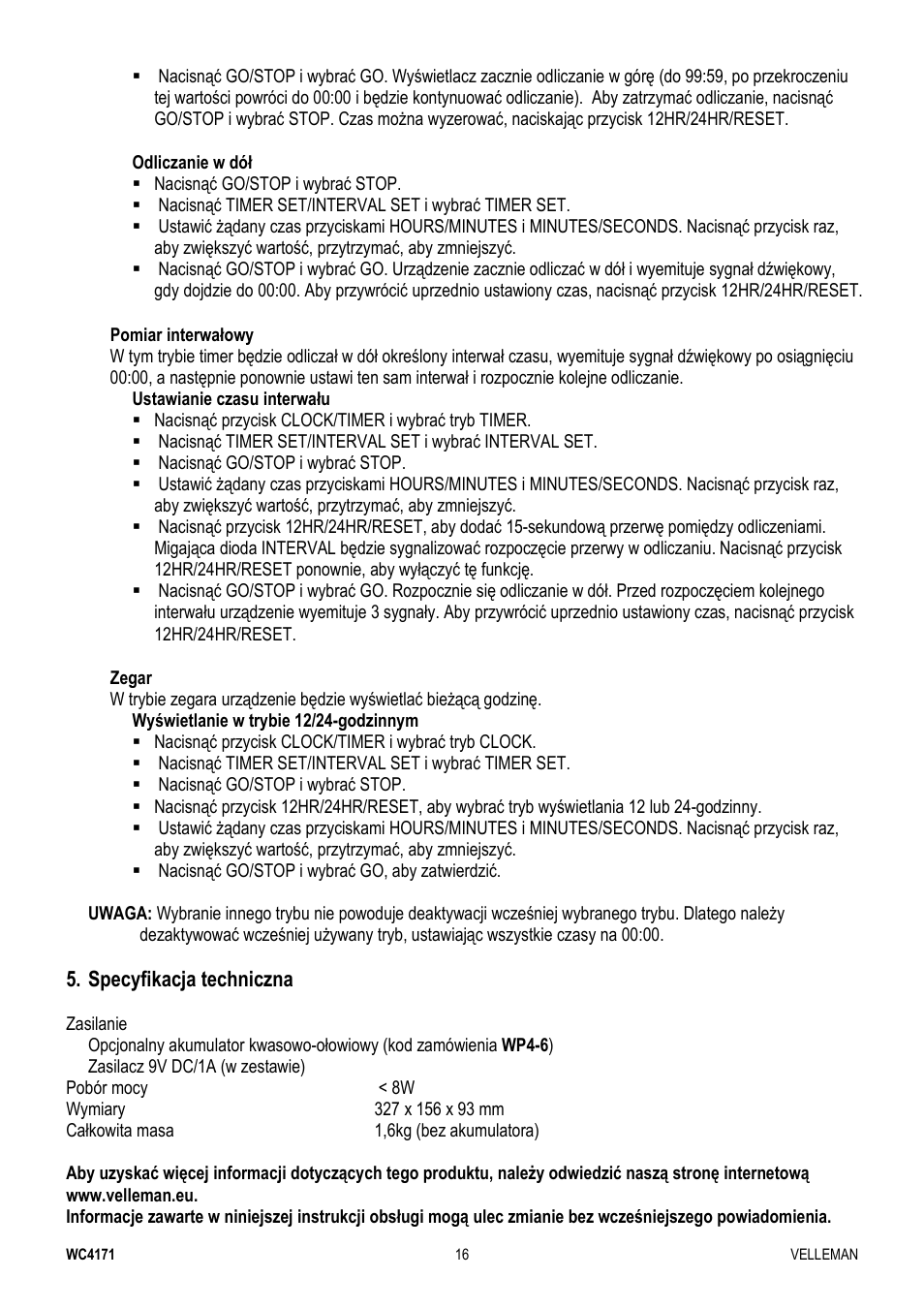 Velleman WC4171 User Manual | Page 16 / 16