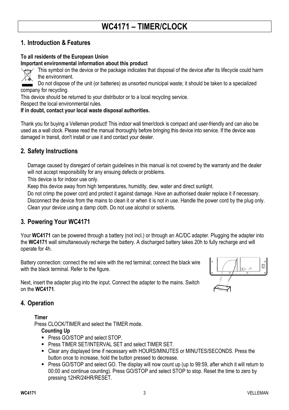 Wc4171 – timer/clock | Velleman WC4171 User Manual | Page 3 / 16