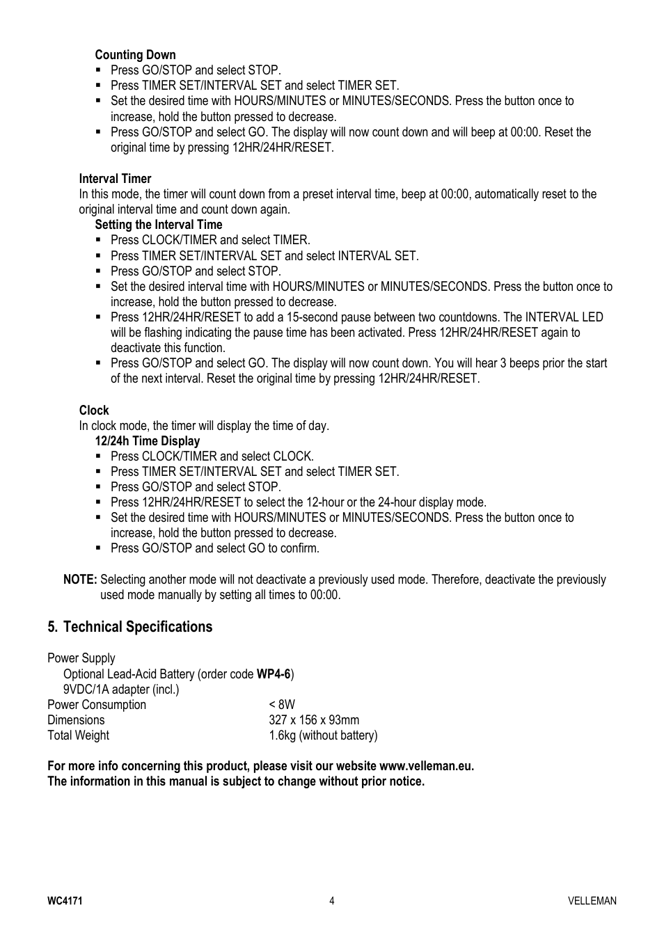 Velleman WC4171 User Manual | Page 4 / 16