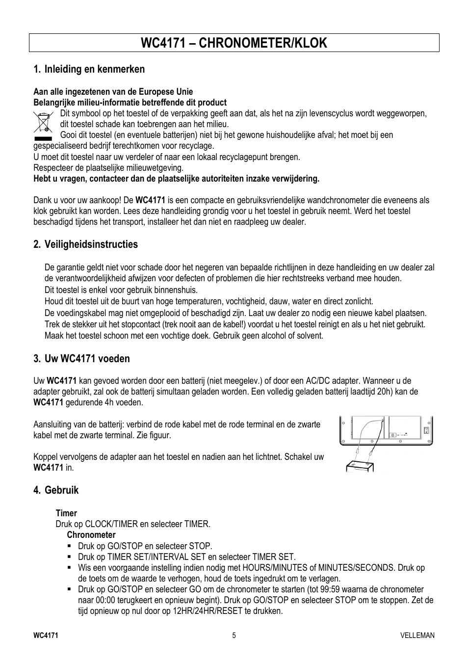 Wc4171 – chronometer/klok | Velleman WC4171 User Manual | Page 5 / 16