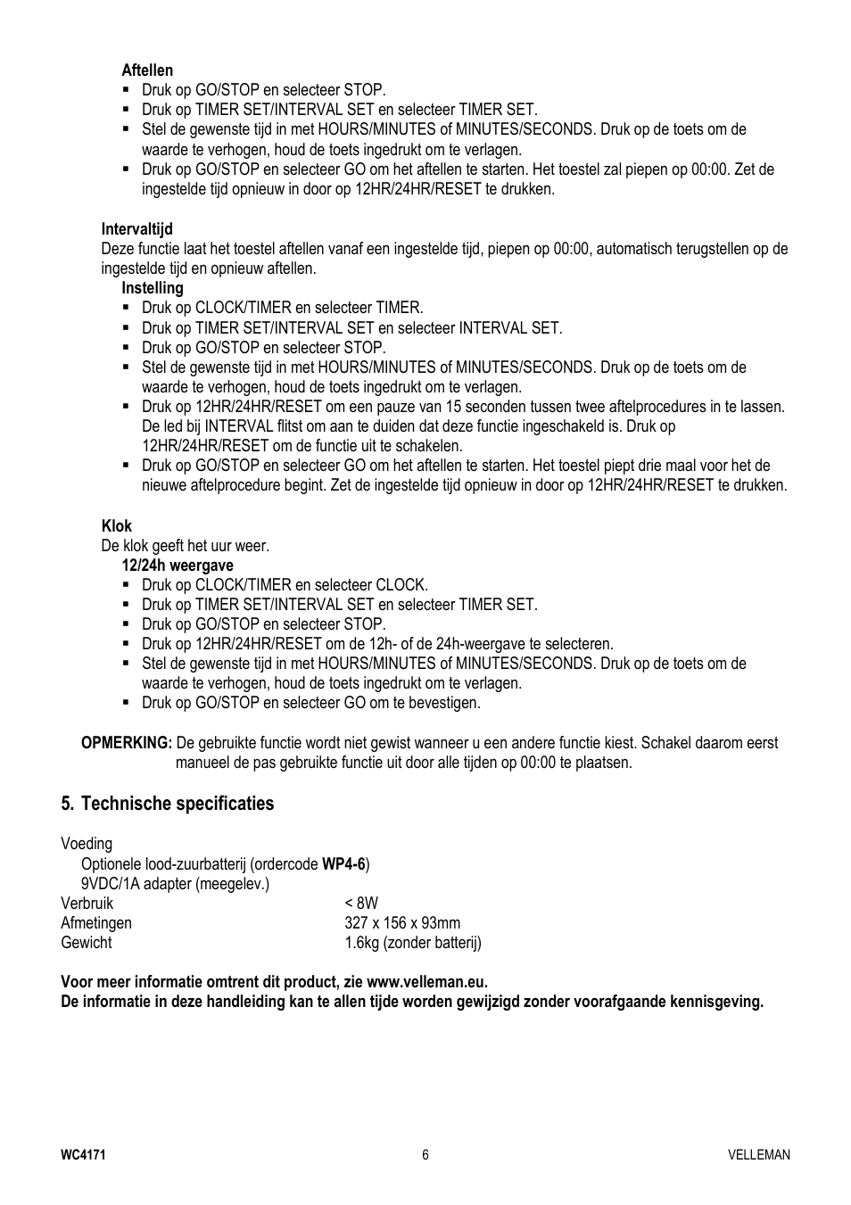 Velleman WC4171 User Manual | Page 6 / 16