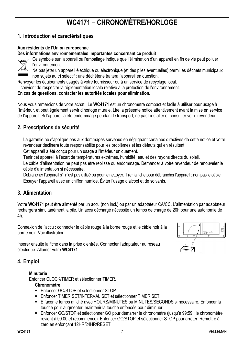 Wc4171 – chronomètre/horloge | Velleman WC4171 User Manual | Page 7 / 16