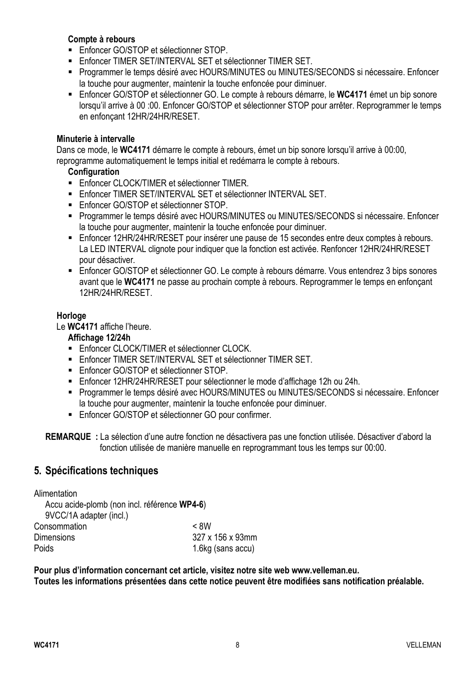 Velleman WC4171 User Manual | Page 8 / 16