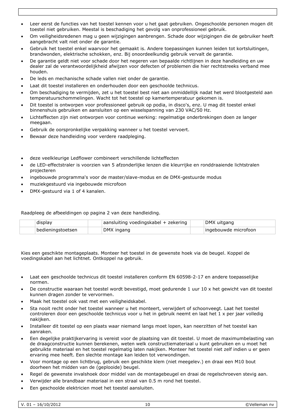 Eigenschappen, Omschrijving, Installatie | Velleman VDPL300CD User Manual | Page 10 / 35