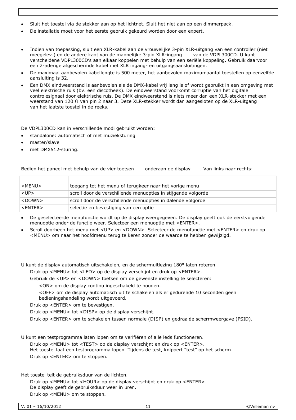 Gebruik | Velleman VDPL300CD User Manual | Page 11 / 35