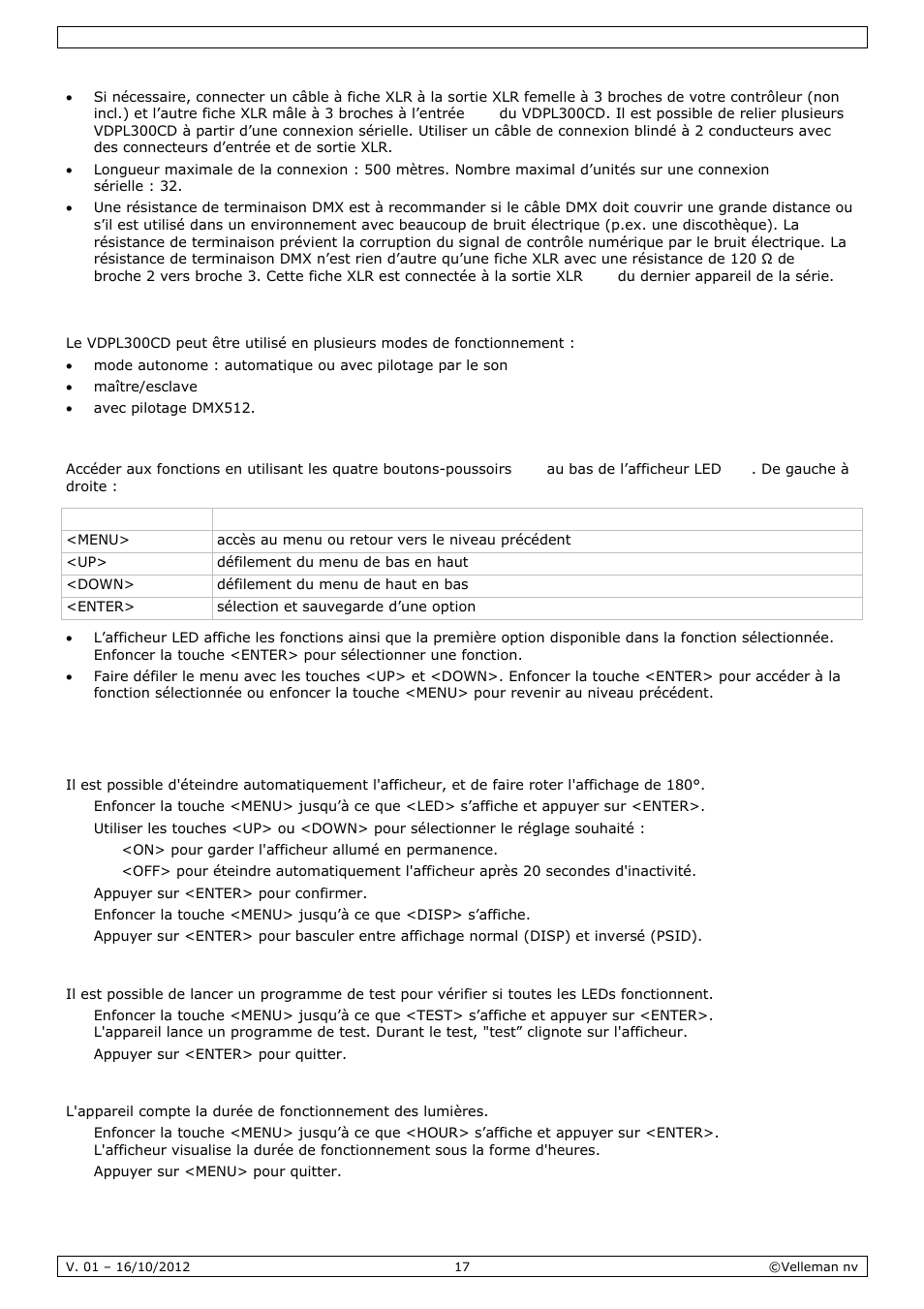 Emploi | Velleman VDPL300CD User Manual | Page 17 / 35