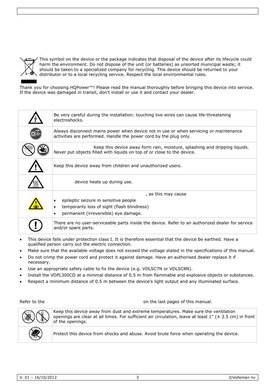 User manual, R man, Nual | Intro, Safet, Gene, Oduction, Ty instru, Eral guid, Uctions | Velleman VDPL300CD User Manual | Page 3 / 35