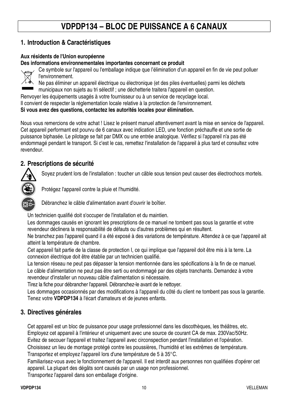 Vdpdp134 – bloc de puissance a 6 canaux | Velleman VDPDP134 User Manual | Page 10 / 19