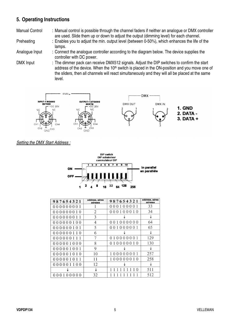Operating instructions | Velleman VDPDP134 User Manual | Page 5 / 19