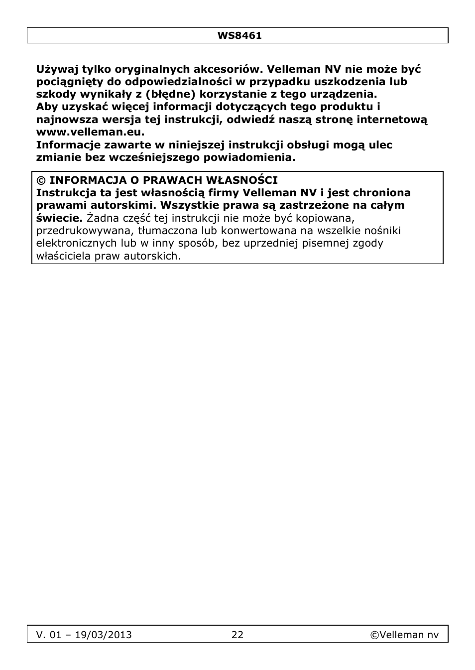 Velleman WS8461 User Manual | Page 22 / 26