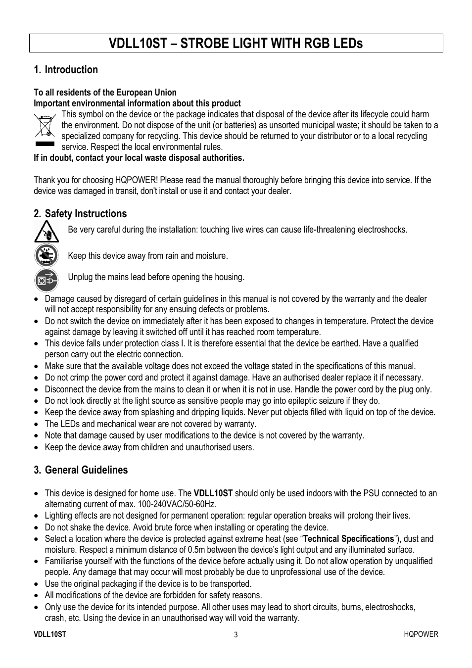 Vdll10st – strobe light with rgb leds | Velleman VDLL10ST User Manual | Page 3 / 14