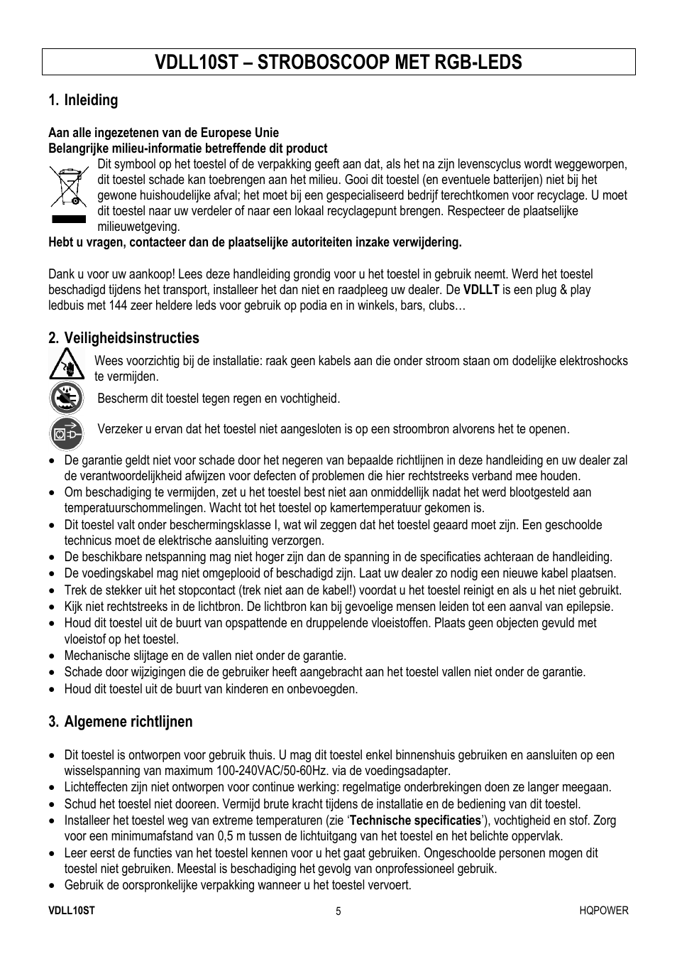 Vdll10st – stroboscoop met rgb-leds | Velleman VDLL10ST User Manual | Page 5 / 14