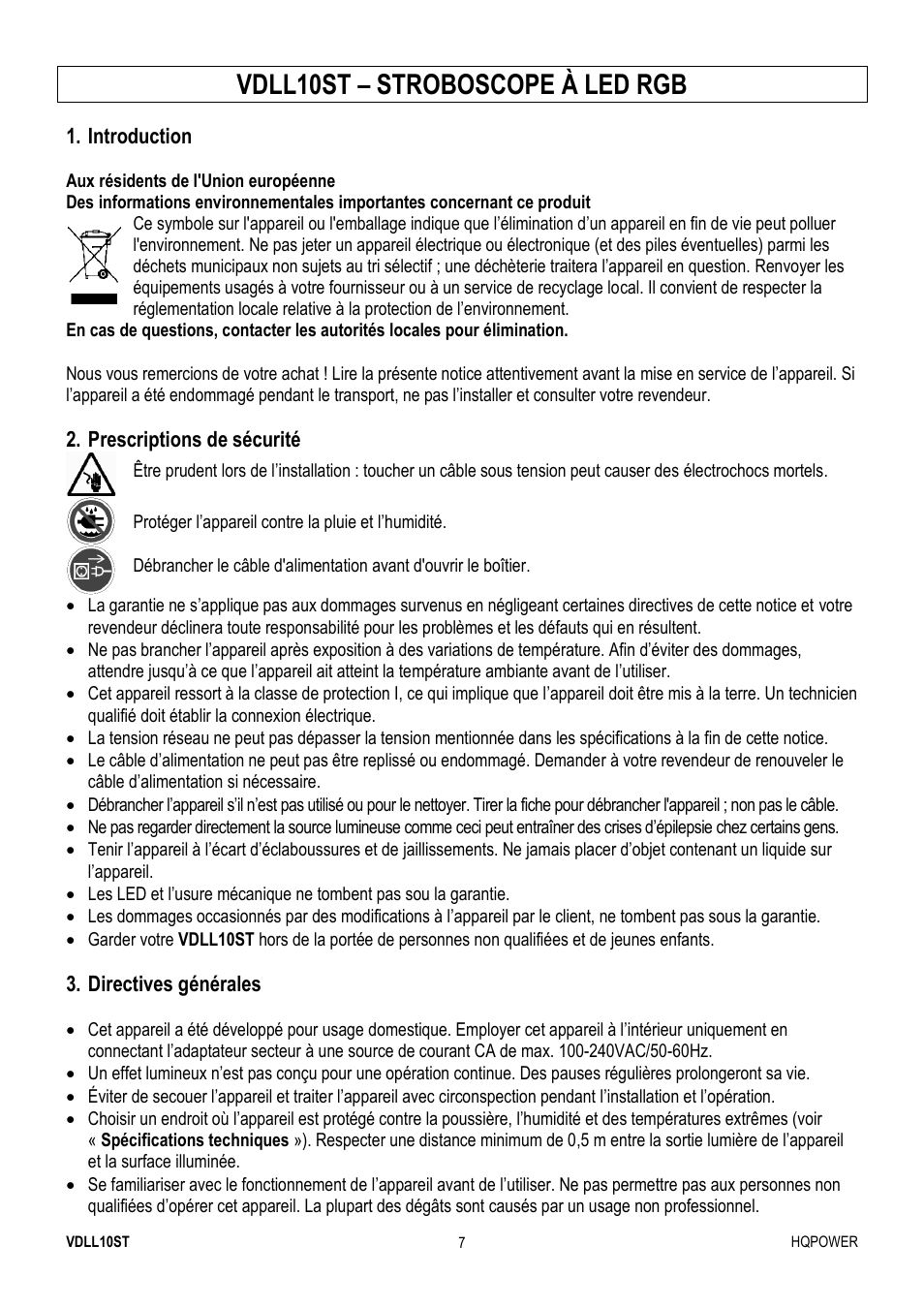 Vdll10st – stroboscope à led rgb | Velleman VDLL10ST User Manual | Page 7 / 14