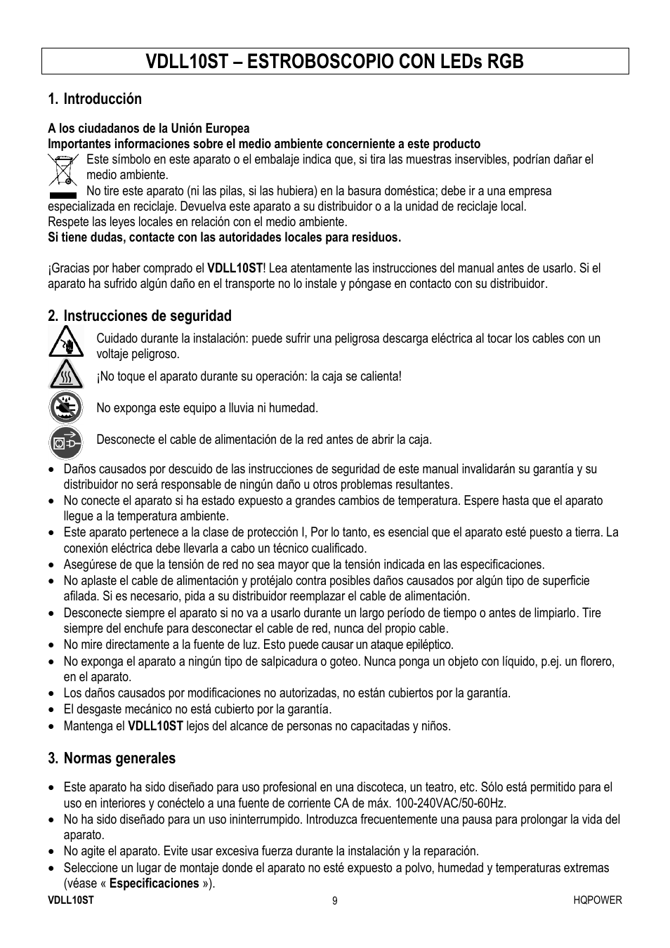 Vdll10st – estroboscopio con leds rgb | Velleman VDLL10ST User Manual | Page 9 / 14