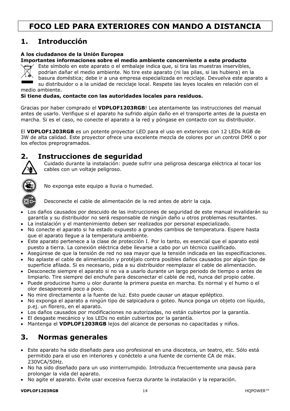 Foco, Led pa, Ara ex | Xterio, Ores c, On ma, Ando a, A dista, Ancia, Intr | Velleman VDPLOF1203RGB User Manual | Page 14 / 23