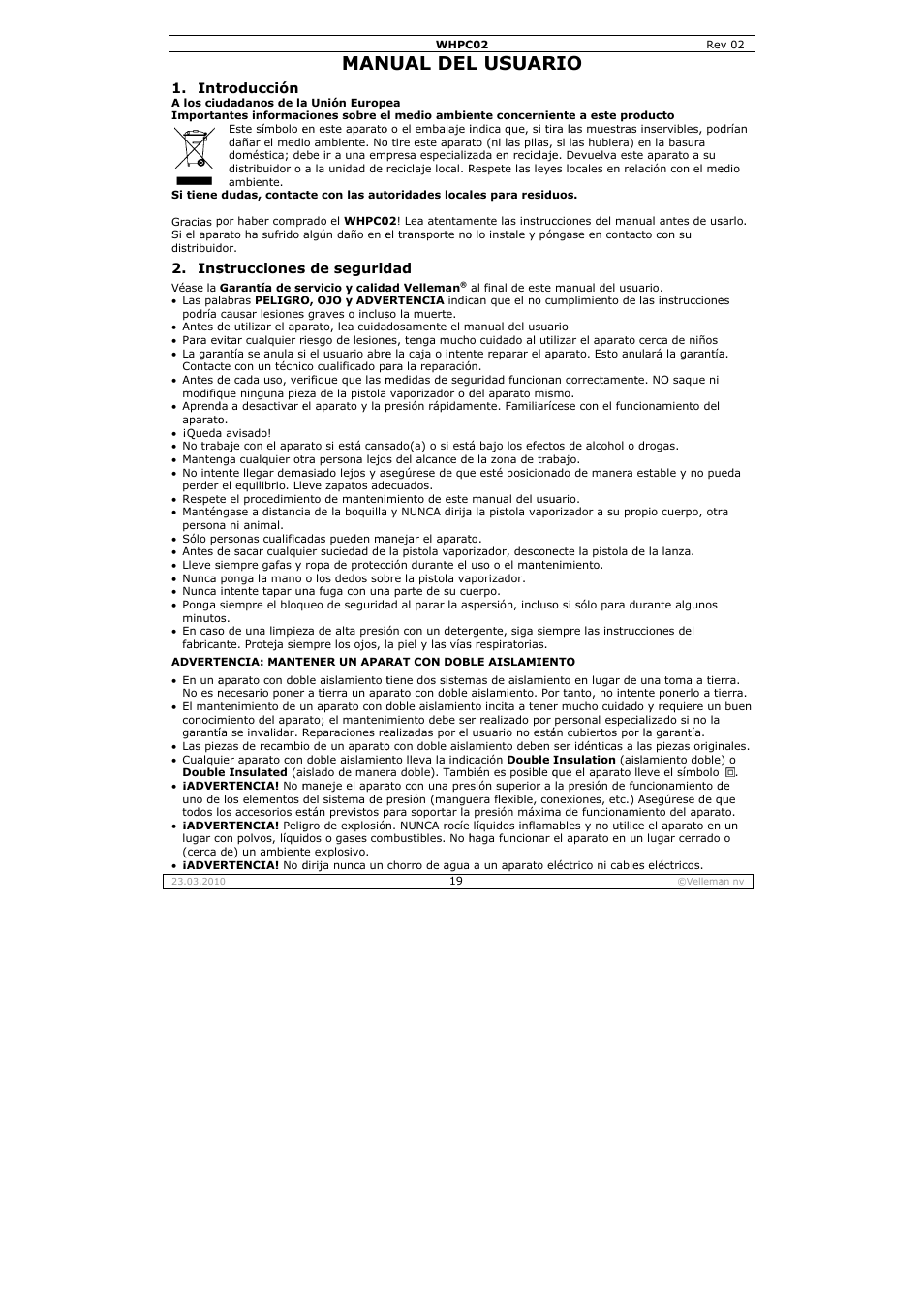 Nual del, L usuar | Velleman WHPC02 User Manual | Page 19 / 37