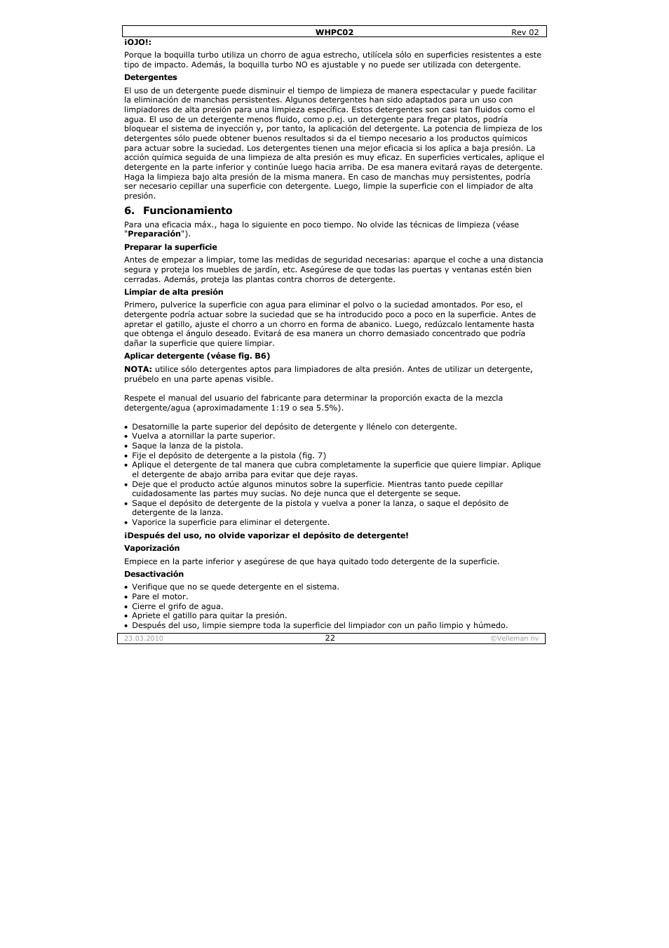 Velleman WHPC02 User Manual | Page 22 / 37