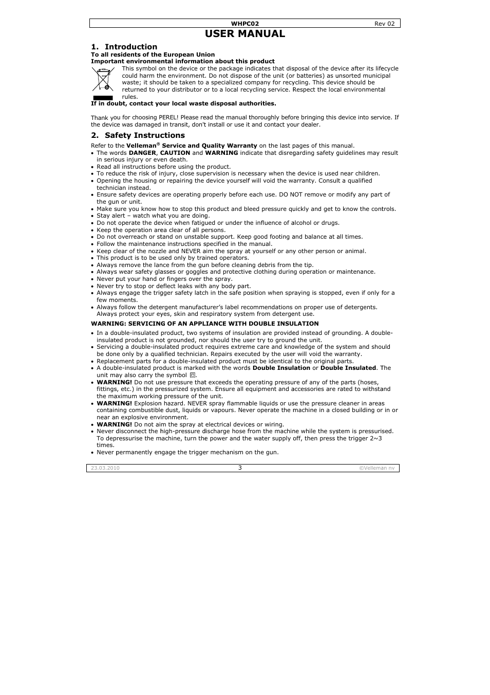 User ma, Anual | Velleman WHPC02 User Manual | Page 3 / 37